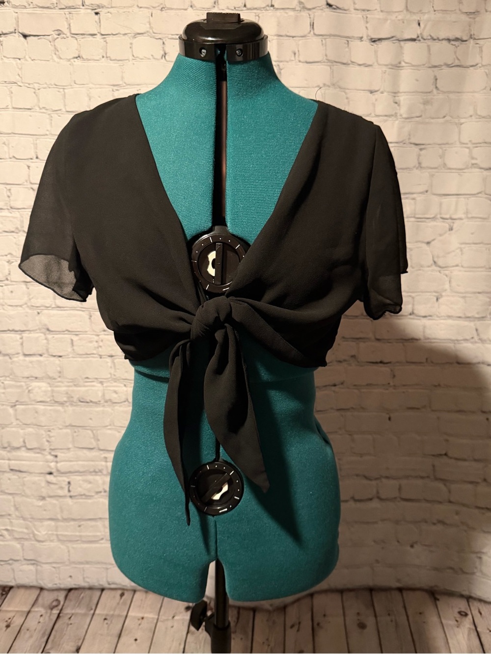 Sheer Black Tie-Front Cropped Women's Top